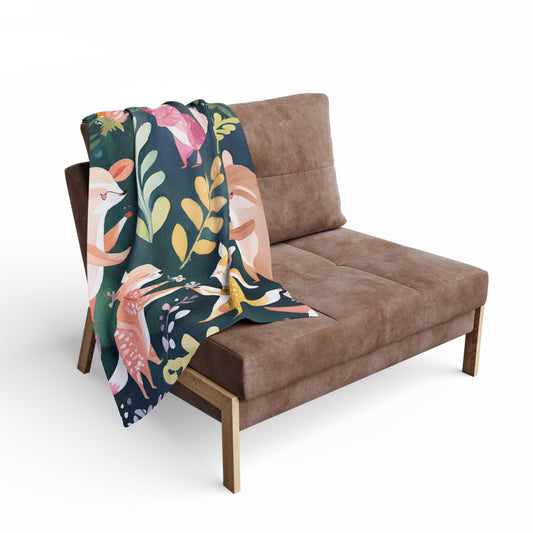 Whimsical Foxes Fleece Blanket - Cozy Decor for Kids, Nursery, Gift, Home, Animal Lovers, Cuddly, Cute