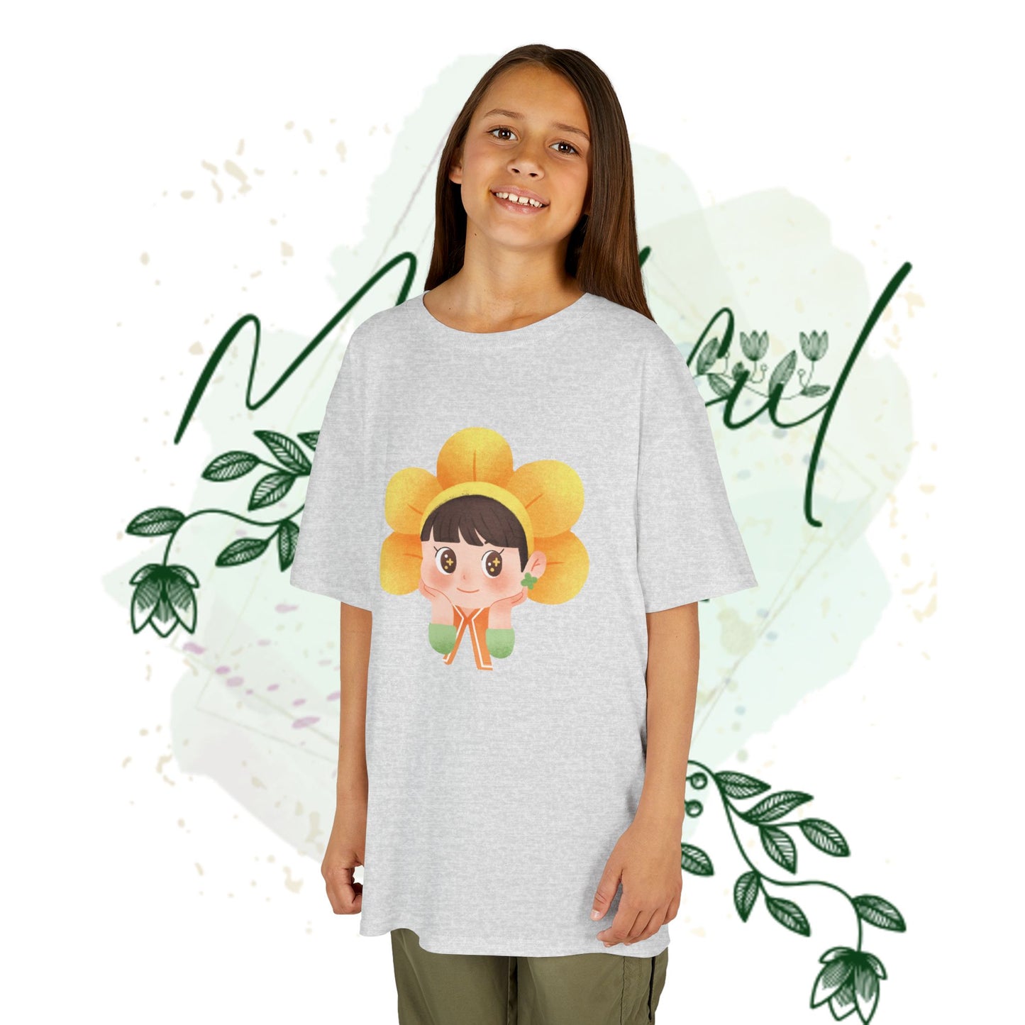 Cute Flower Girl Kids Heavy Cotton Tee - Adorable Spring Design for Playtime