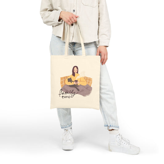 Family Time Cotton Canvas Tote Bag - Perfect for Cozy Days