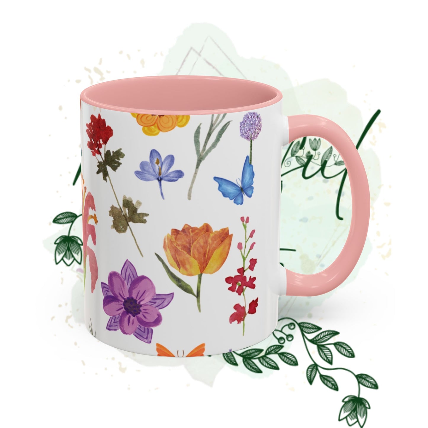 Floral Accent Coffee Mug - Ceramic Drinkware, Flower Mug for Tea Lovers, Gifts for Her, Home Decor, Spring Celebration