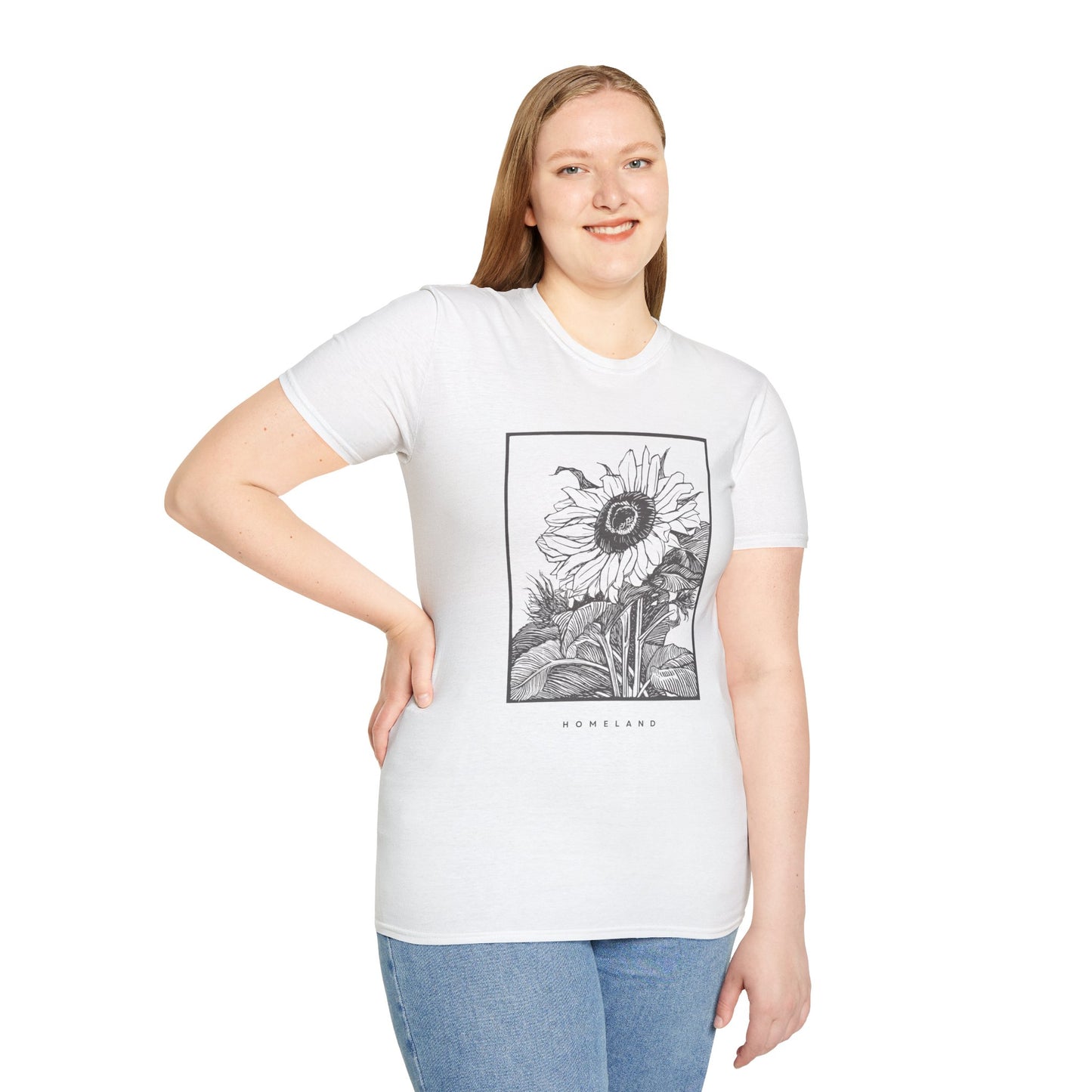 Homeland Sunflower Unisex Softstyle T-Shirt – Nature Inspired Floral Tee