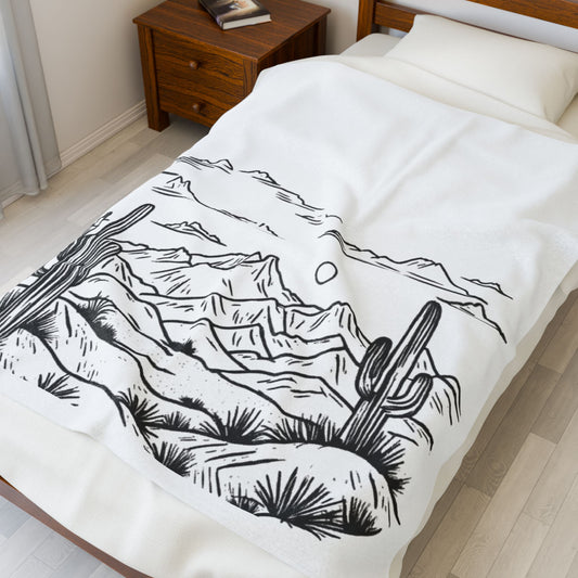 Yeehaw Corral Velveteen Plush Blanket - Desert Landscape