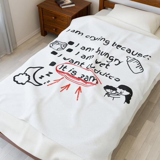Cute Baby Cuddle Blanket – "I Am Crying Because..." Velveteen Plush Throw for New Parents