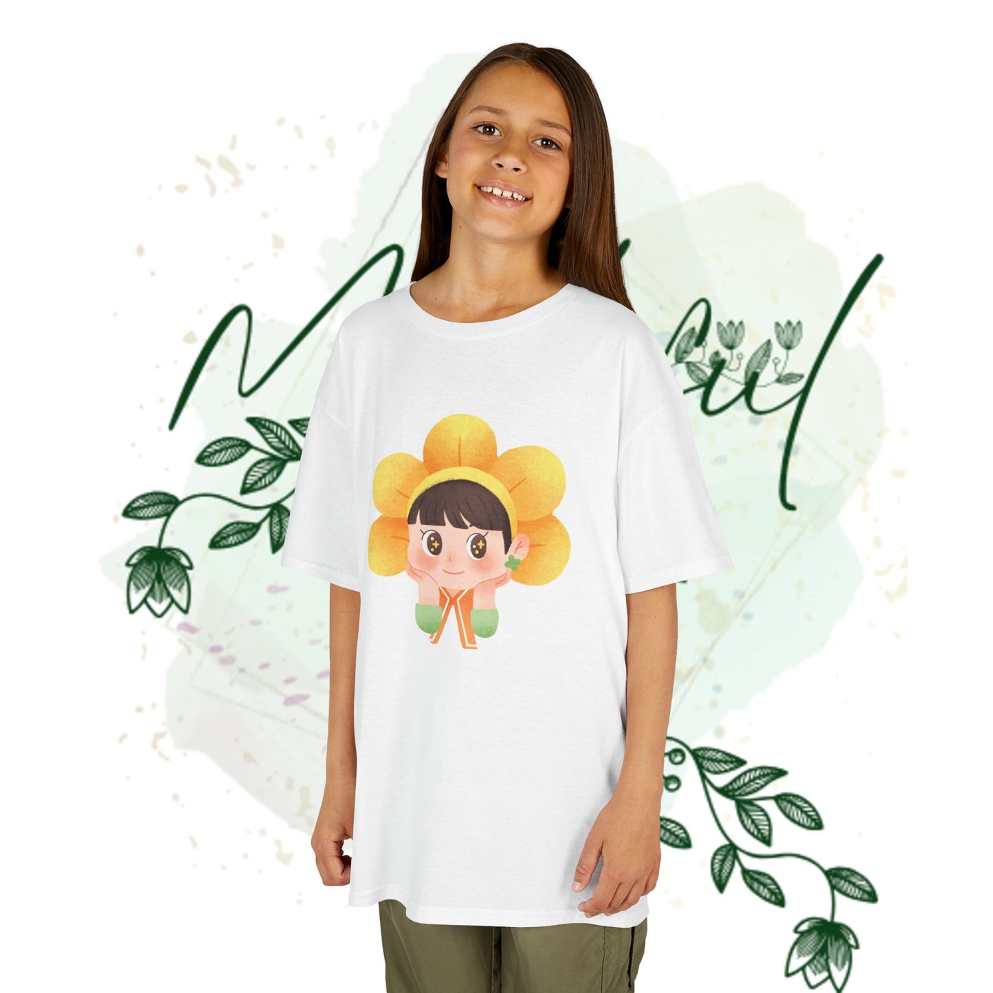 Cute Flower Girl Kids Heavy Cotton Tee - Adorable Spring Design for Playtime