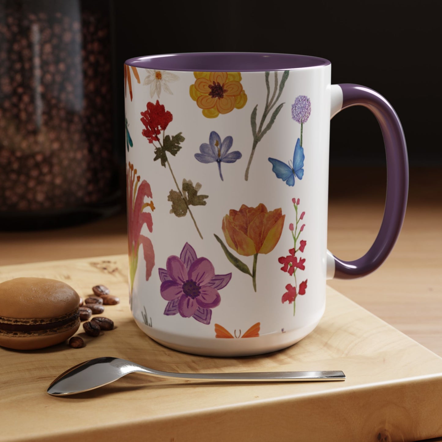 Floral Accent Coffee Mug - Ceramic Drinkware, Flower Mug for Tea Lovers, Gifts for Her, Home Decor, Spring Celebration