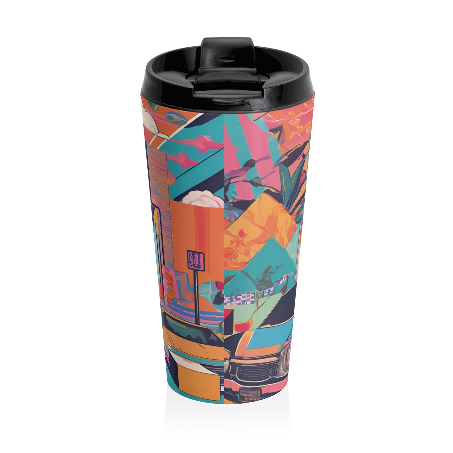 Colorful Retro Travel Mug - Vibrant Cityscape Design for Adventurers