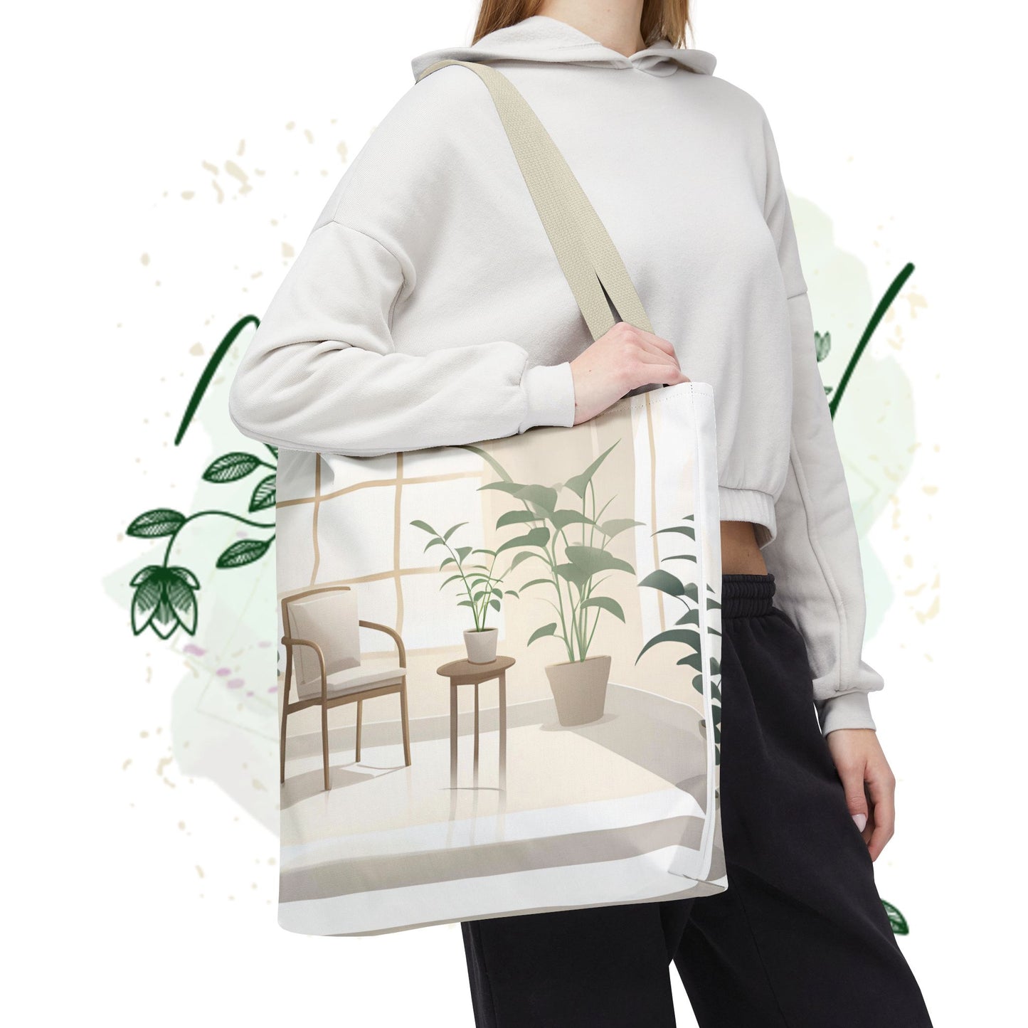 Cozy Home Vibe Tote Bag - Aesthetic Plant Design for Everyday Use