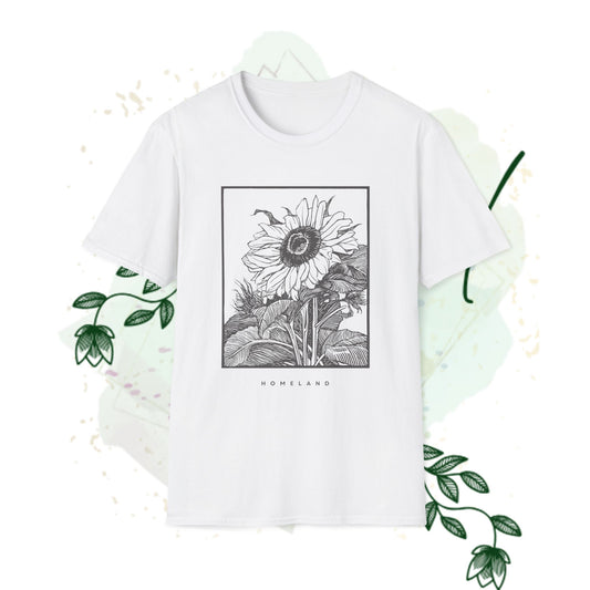 Homeland Sunflower Unisex Softstyle T-Shirt – Nature Inspired Floral Tee