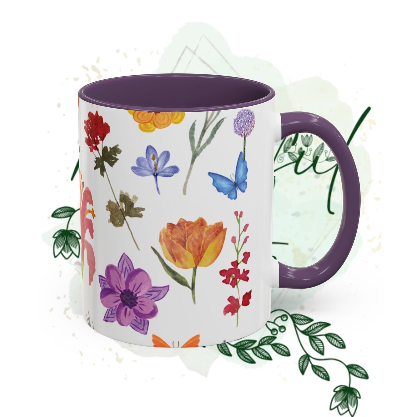 Floral Accent Coffee Mug - Ceramic Drinkware, Flower Mug for Tea Lovers, Gifts for Her, Home Decor, Spring Celebration