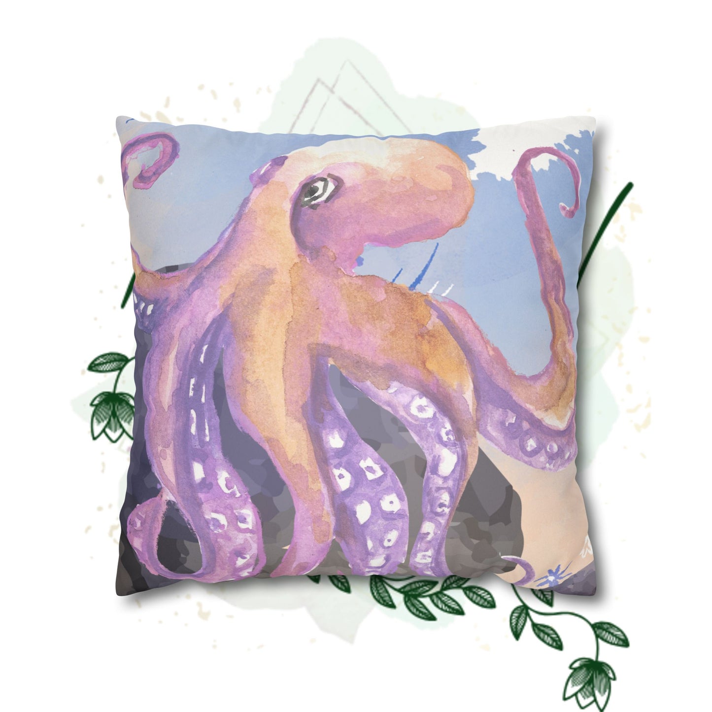 Wild & Wonder faux Suede Square Pillowcase, Octopus