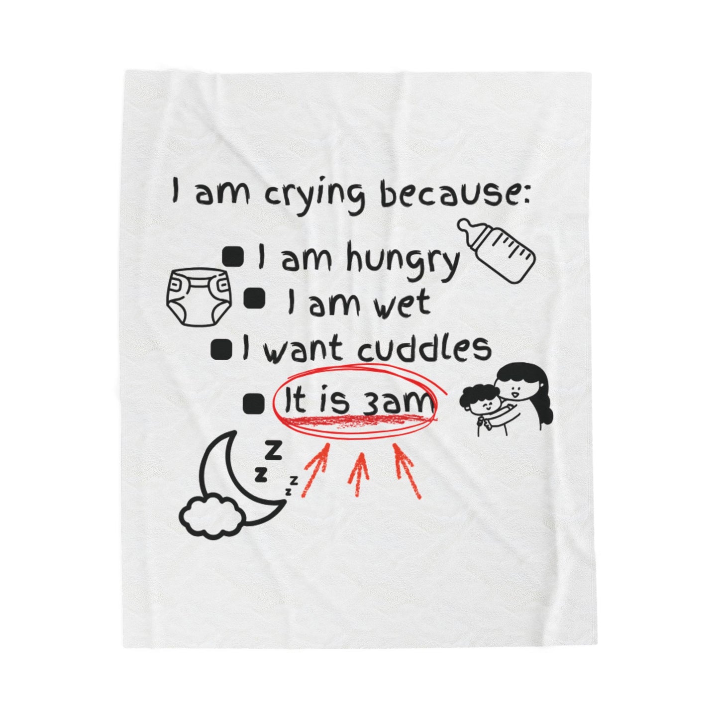 Cute Baby Cuddle Blanket – "I Am Crying Because..." Velveteen Plush Throw for New Parents