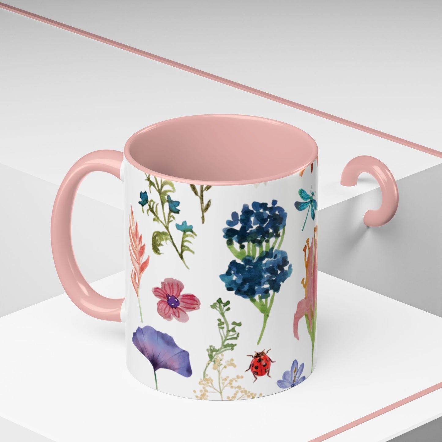 Floral Accent Coffee Mug - Ceramic Drinkware, Flower Mug for Tea Lovers, Gifts for Her, Home Decor, Spring Celebration