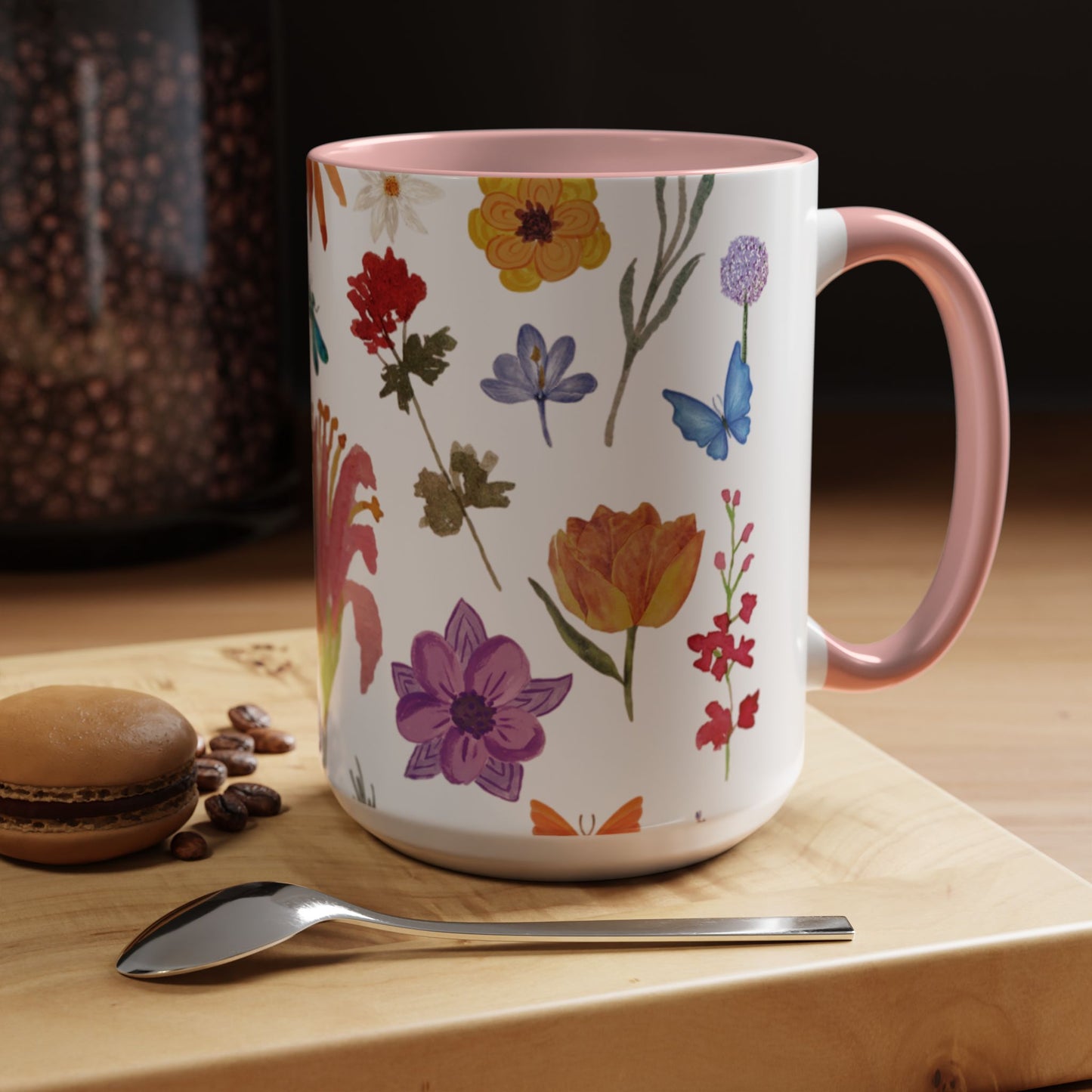 Floral Accent Coffee Mug - Ceramic Drinkware, Flower Mug for Tea Lovers, Gifts for Her, Home Decor, Spring Celebration