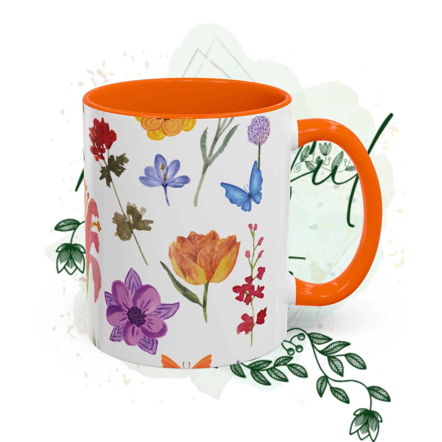 Floral Accent Coffee Mug - Ceramic Drinkware, Flower Mug for Tea Lovers, Gifts for Her, Home Decor, Spring Celebration