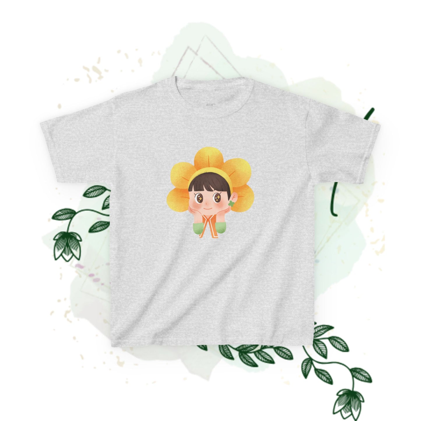 Cute Flower Girl Kids Heavy Cotton Tee - Adorable Spring Design for Playtime
