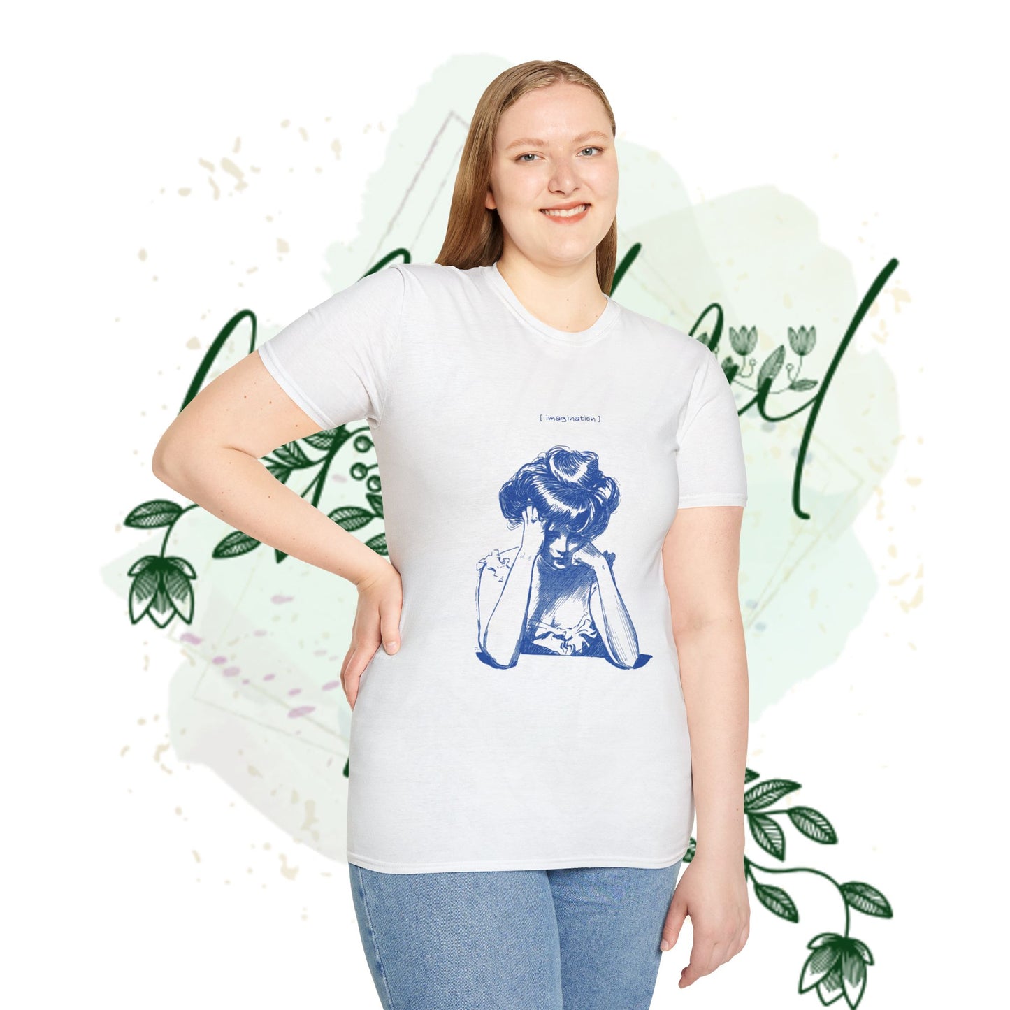 Melancholy Unisex Softstyle T-Shirt - Vintage Blue Illustration