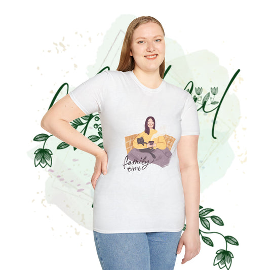 Family Time Unisex Softstyle T-Shirt - Cozy Vibes for Cat Lovers