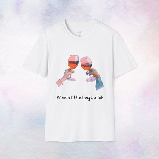 Wine Lover's Unisex Softstyle T-Shirt - "Wine a Little Laugh a Lot"