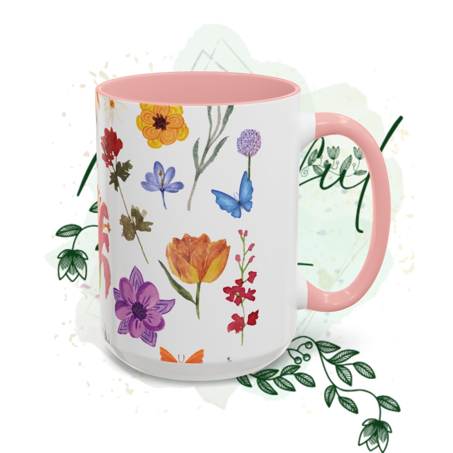 Floral Accent Coffee Mug - Ceramic Drinkware, Flower Mug for Tea Lovers, Gifts for Her, Home Decor, Spring Celebration