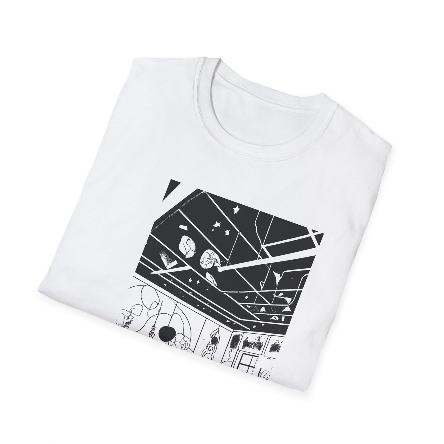 Meditative Room Unisex Softstyle T-Shirt - Minimalist Black and White Design