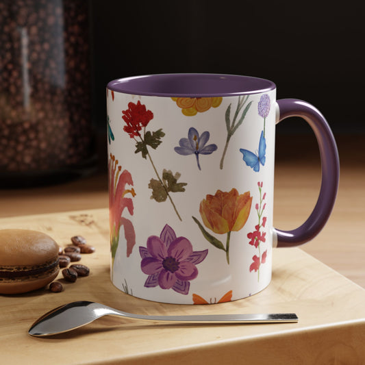 Floral Accent Coffee Mug - Ceramic Drinkware, Flower Mug for Tea Lovers, Gifts for Her, Home Decor, Spring Celebration