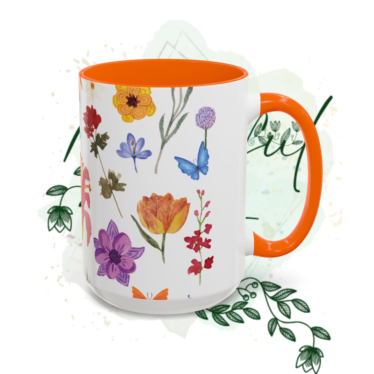 Floral Accent Coffee Mug - Ceramic Drinkware, Flower Mug for Tea Lovers, Gifts for Her, Home Decor, Spring Celebration
