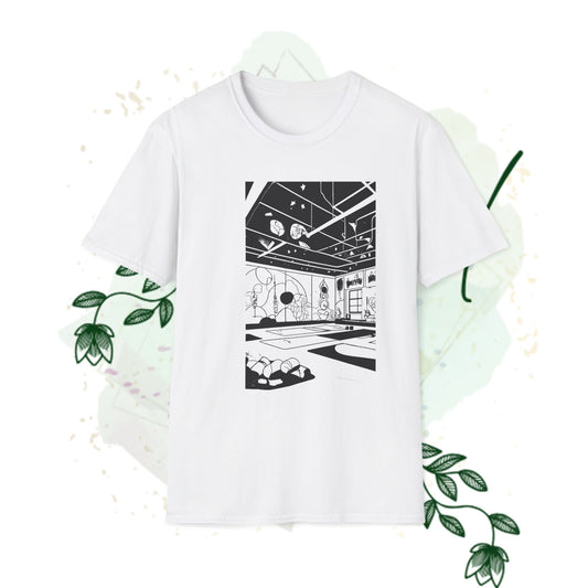 Meditative Room Unisex Softstyle T-Shirt - Minimalist Black and White Design
