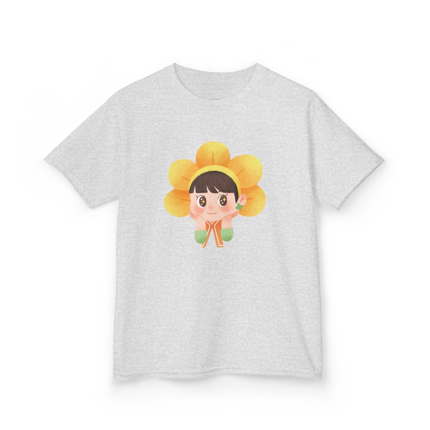 Cute Flower Girl Kids Heavy Cotton Tee - Adorable Spring Design for Playtime