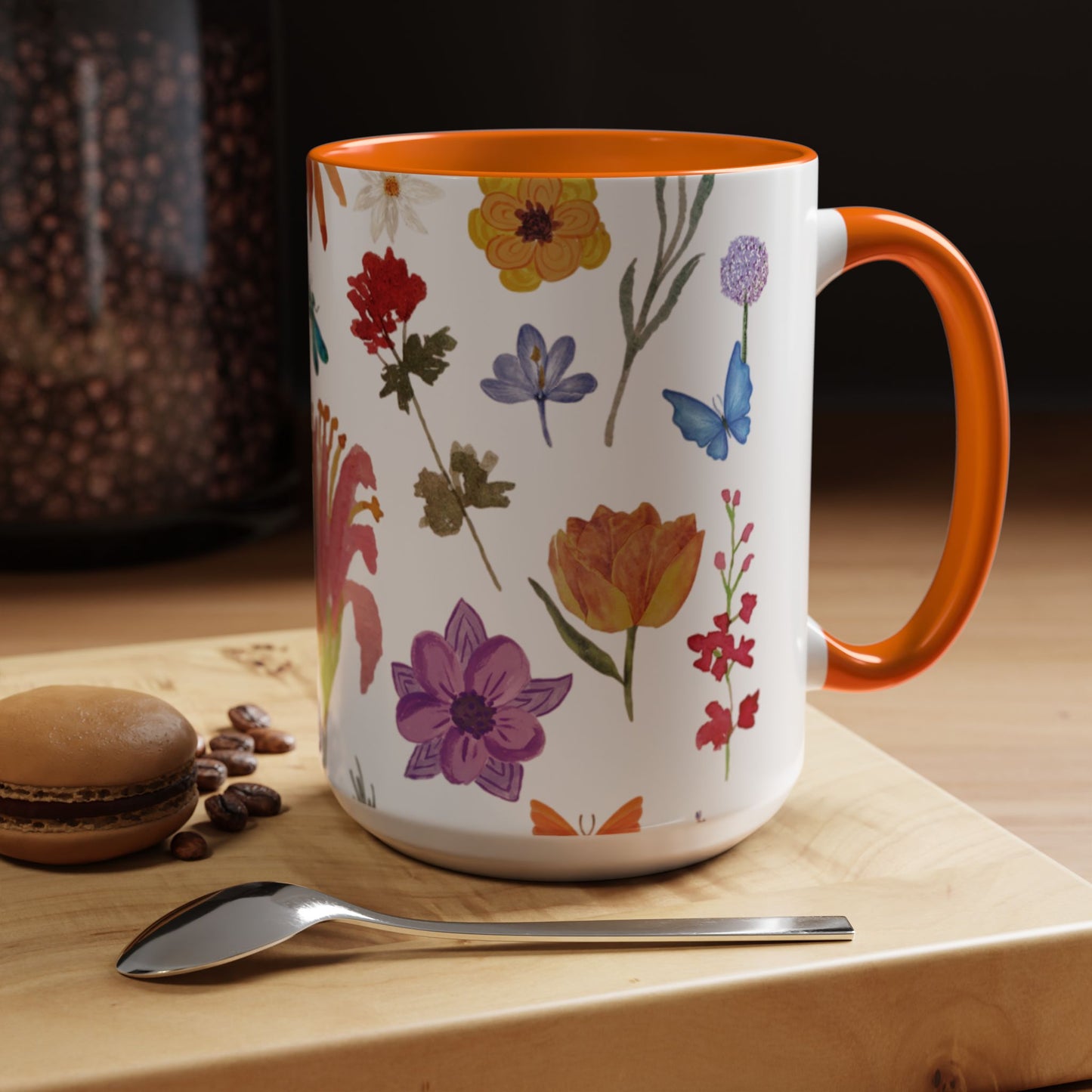 Floral Accent Coffee Mug - Ceramic Drinkware, Flower Mug for Tea Lovers, Gifts for Her, Home Decor, Spring Celebration