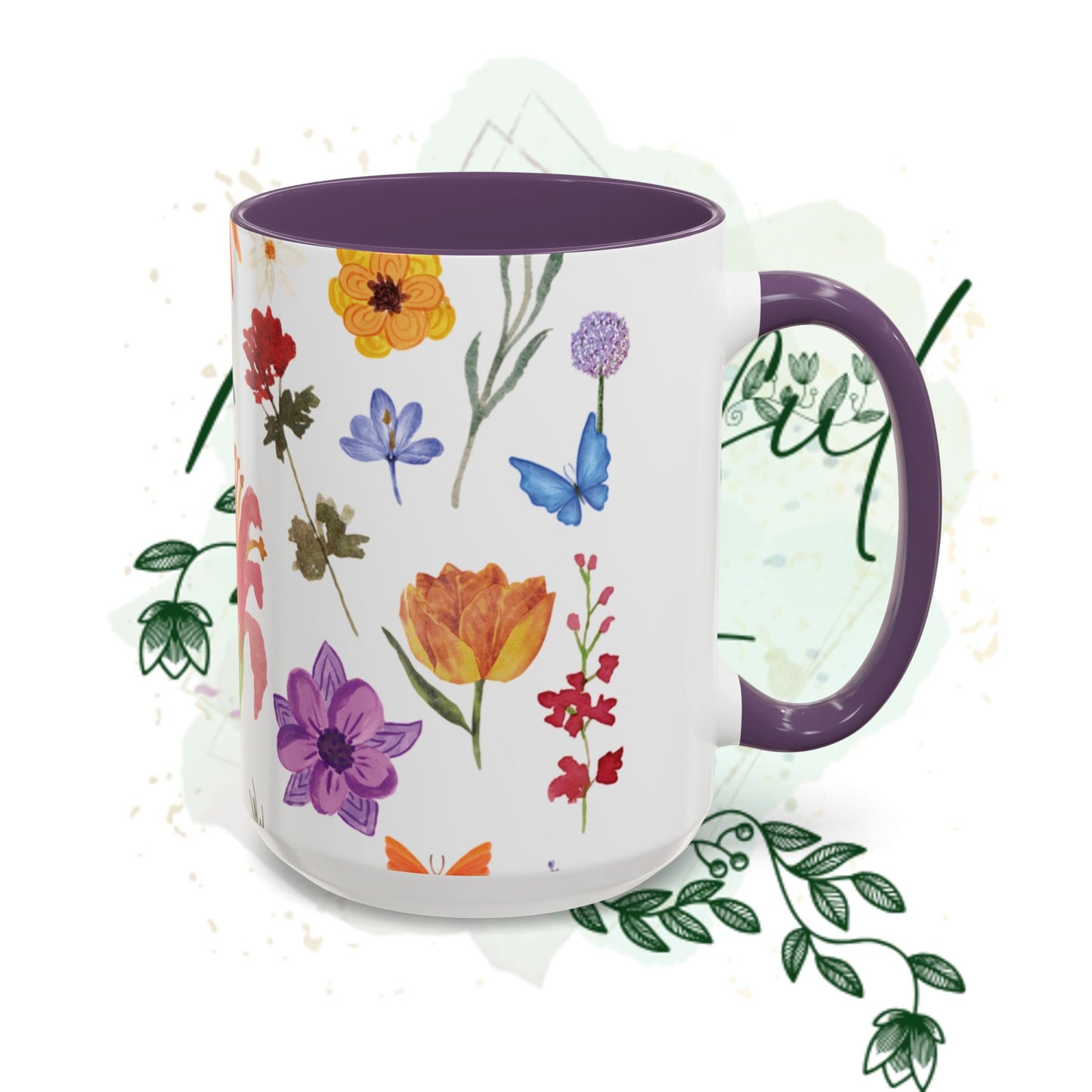 Floral Accent Coffee Mug - Ceramic Drinkware, Flower Mug for Tea Lovers, Gifts for Her, Home Decor, Spring Celebration