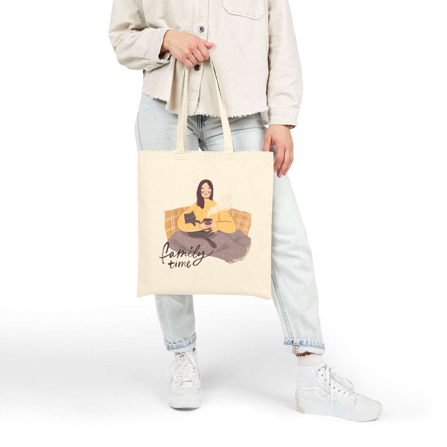 Family Time Cotton Canvas Tote Bag - Perfect for Cozy Days