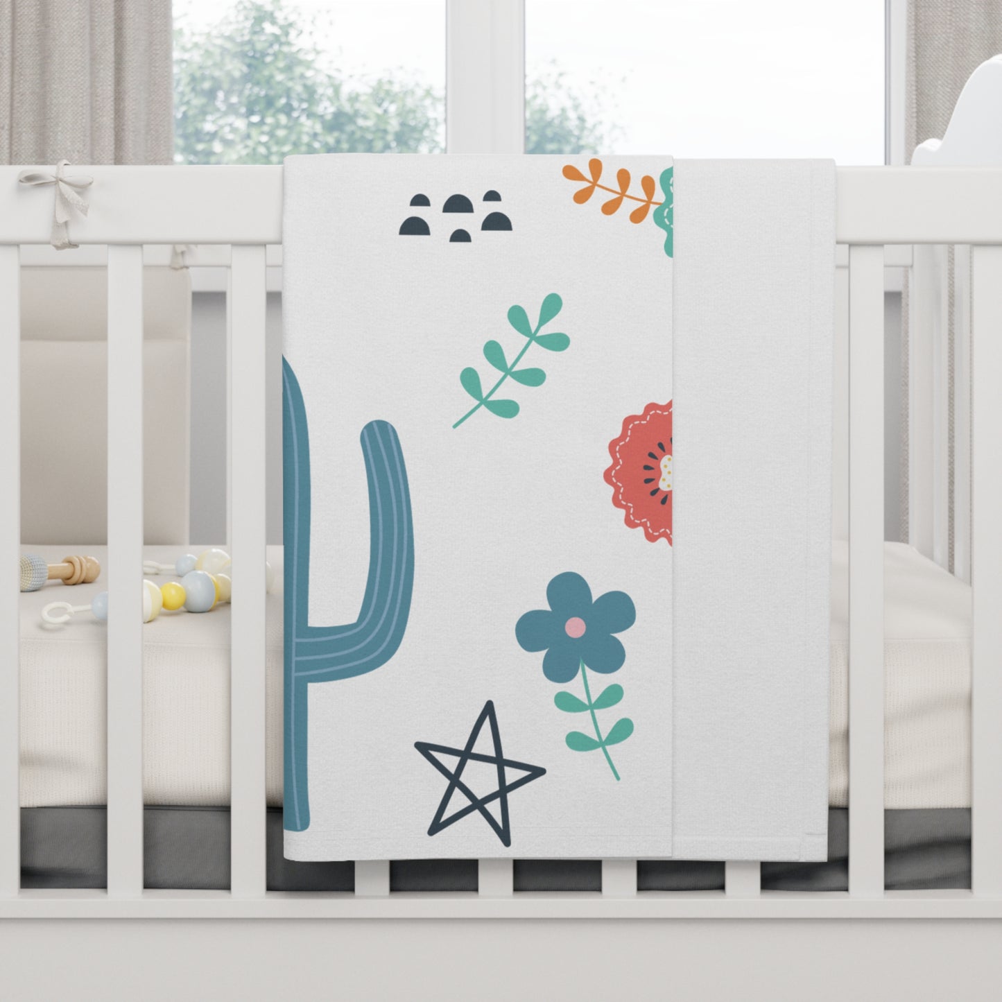 Whimsical Floral Cactus Baby Blanket