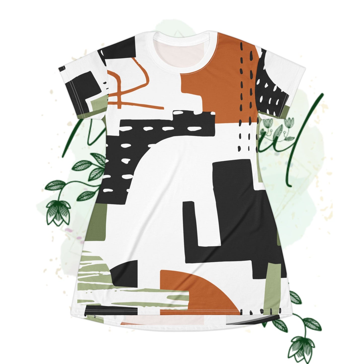 Trendy Abstract Print T-Shirt Dress