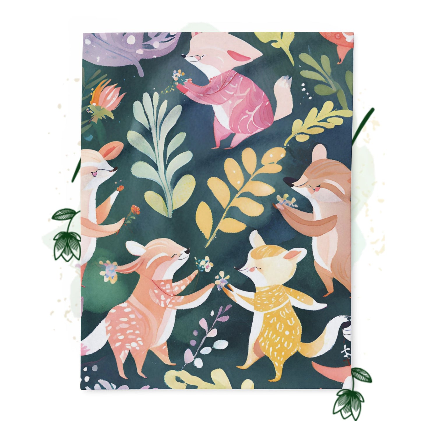 Whimsical Foxes Fleece Blanket - Cozy Decor for Kids, Nursery, Gift, Home, Animal Lovers, Cuddly, Cute