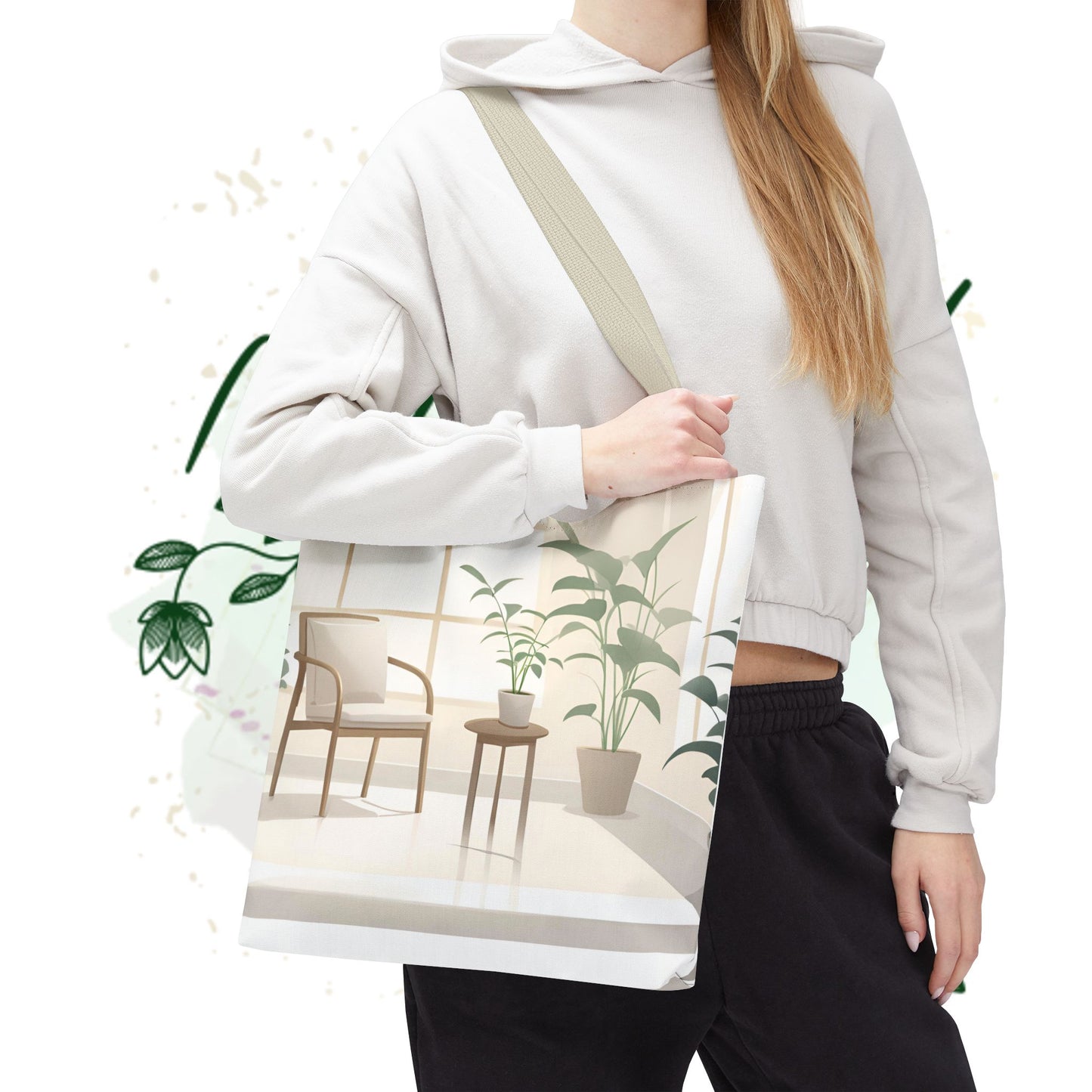 Cozy Home Vibe Tote Bag - Aesthetic Plant Design for Everyday Use