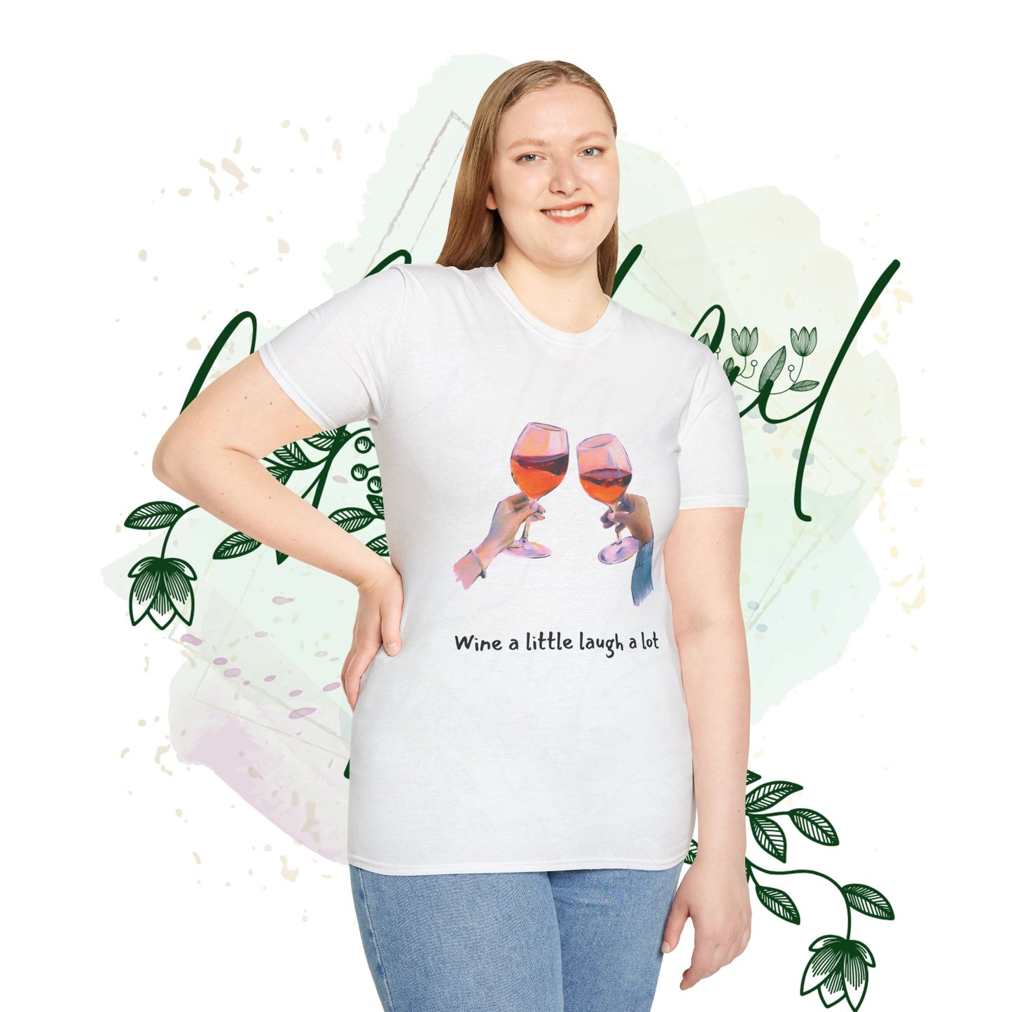 Wine Lover's Unisex Softstyle T-Shirt - "Wine a Little Laugh a Lot"