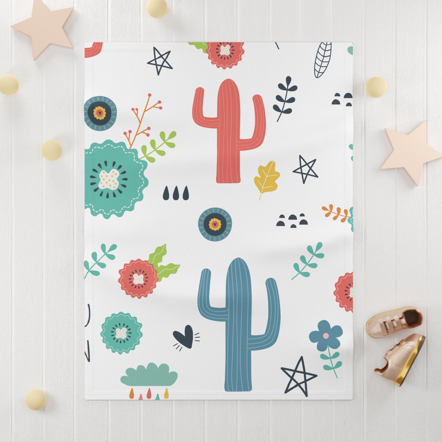Whimsical Floral Cactus Baby Blanket