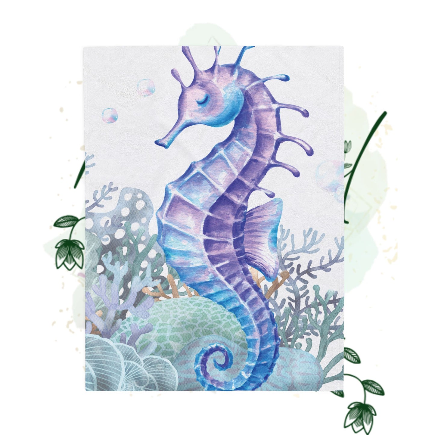 Wild & Wonder, Seahorse Velveteen Plush Blanket