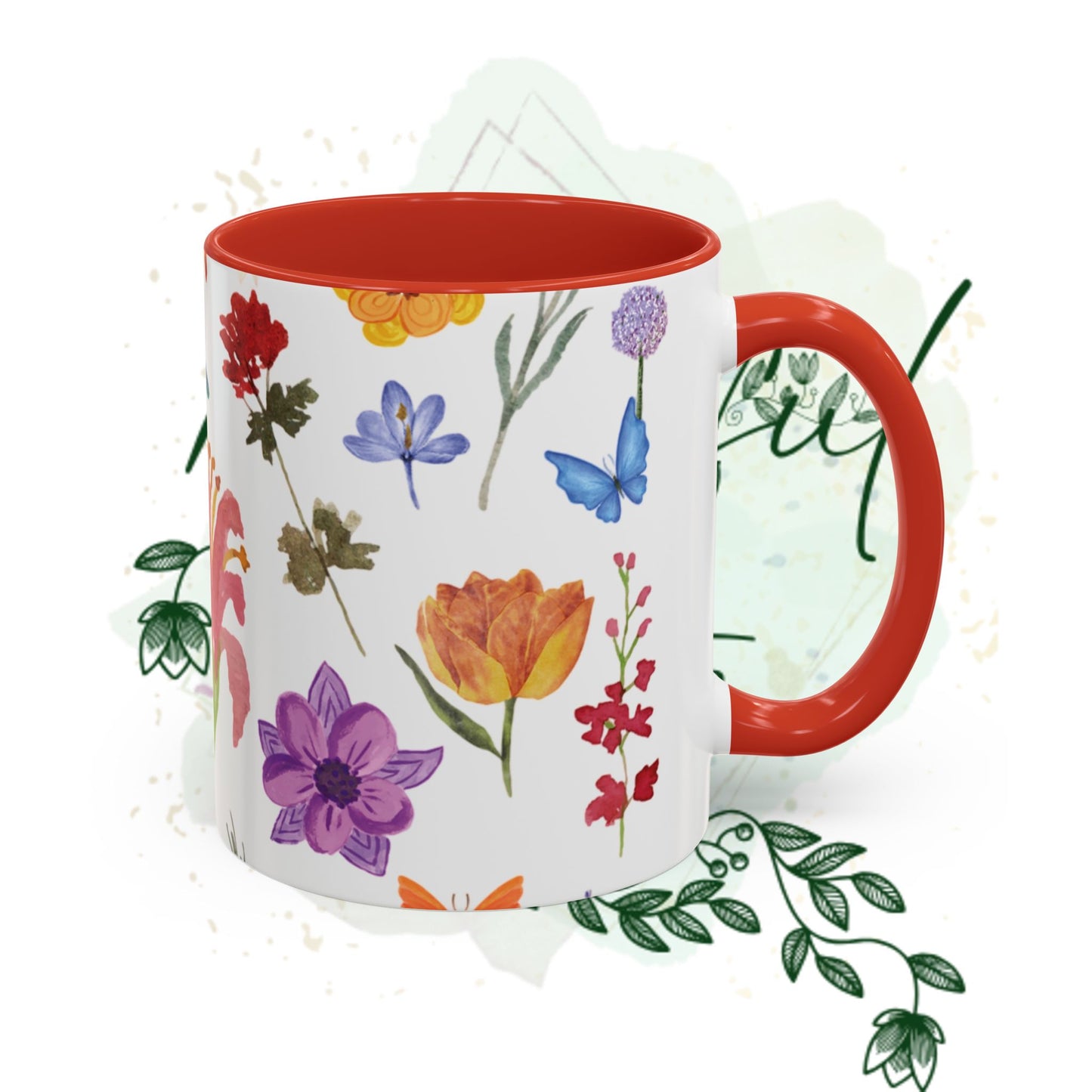 Floral Accent Coffee Mug - Ceramic Drinkware, Flower Mug for Tea Lovers, Gifts for Her, Home Decor, Spring Celebration