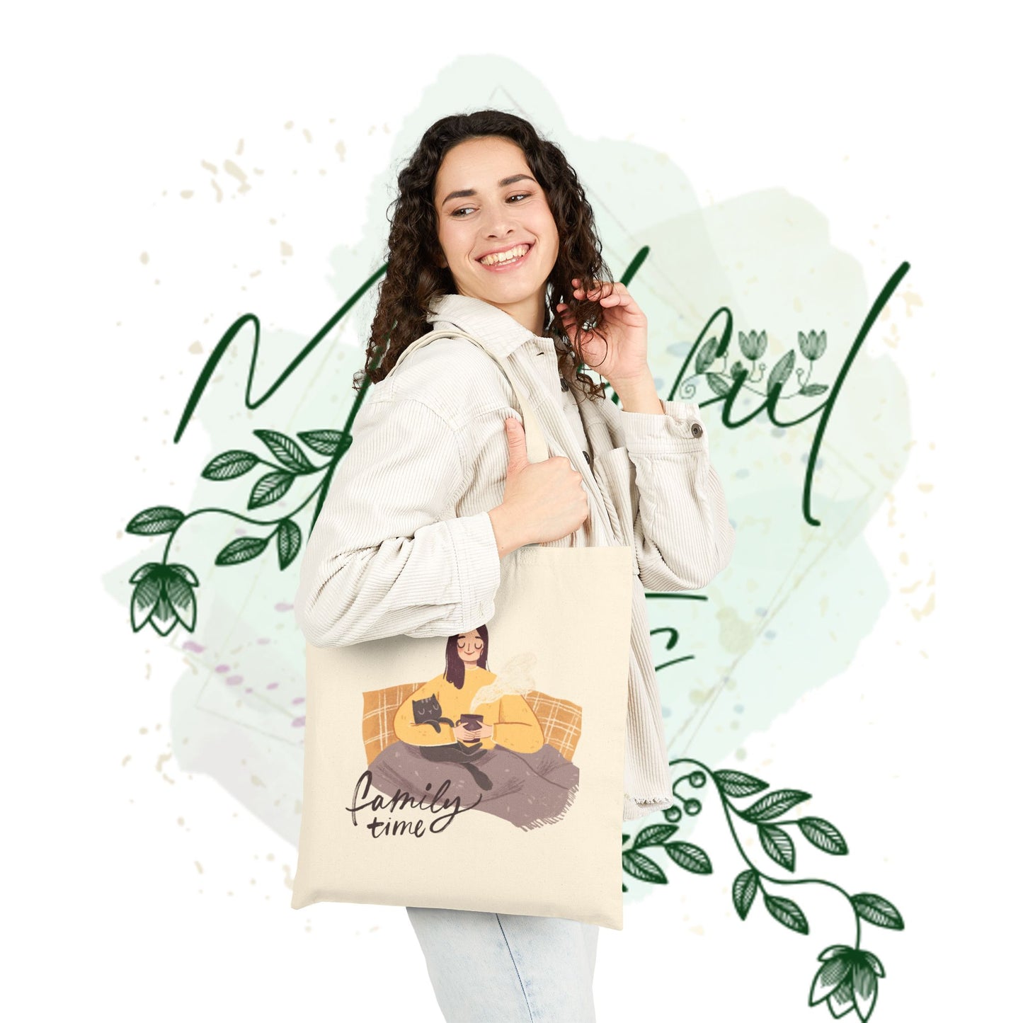 Family Time Cotton Canvas Tote Bag - Perfect for Cozy Days