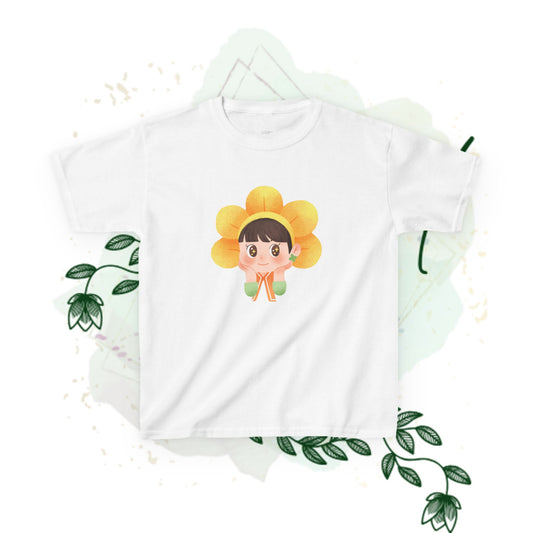 Cute Flower Girl Kids Heavy Cotton Tee - Adorable Spring Design for Playtime