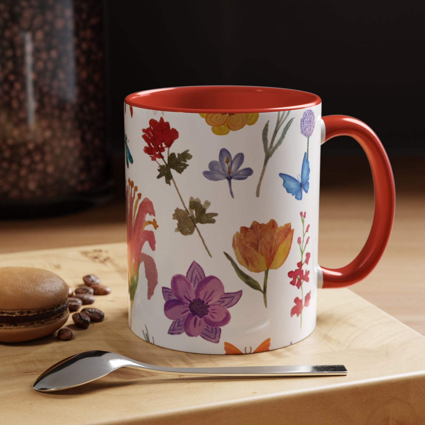 Floral Accent Coffee Mug - Ceramic Drinkware, Flower Mug for Tea Lovers, Gifts for Her, Home Decor, Spring Celebration