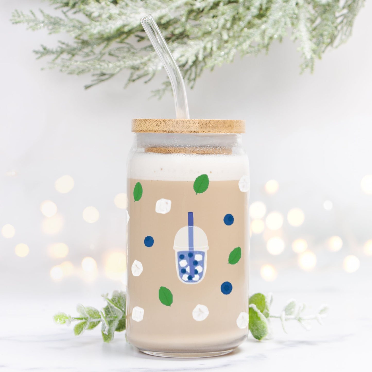 Falling Leaves Glass Can 16oz